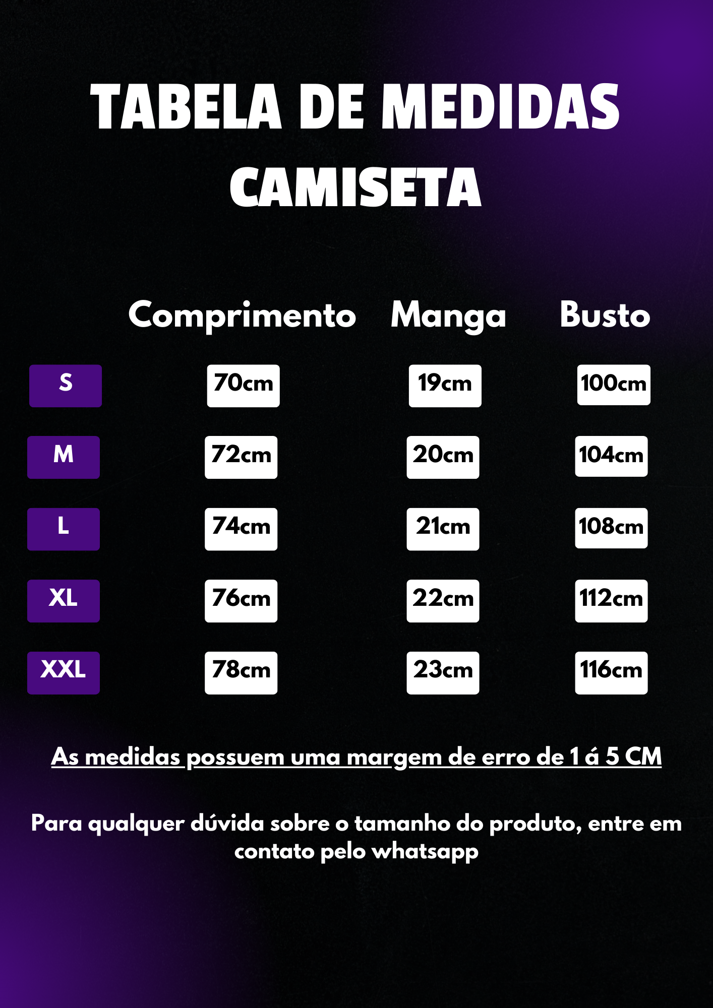 Tabela de Medidas